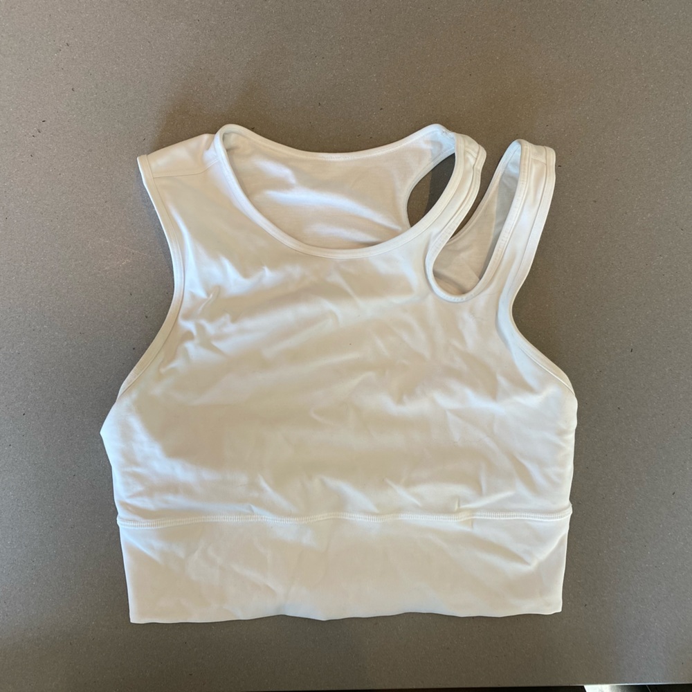 White cut out crop top with built in bra